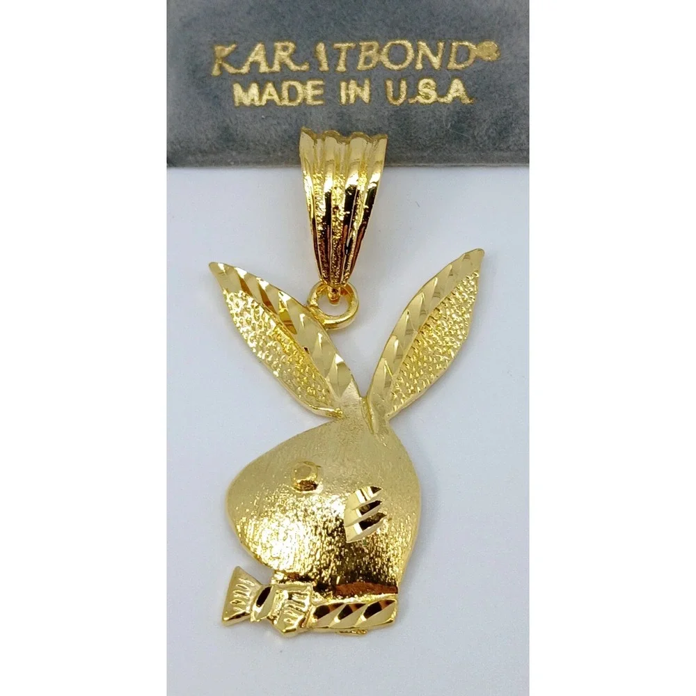 Karatbond Vintage Playboy Bunny Pendant Gold Diamond Cut Y2K NOS Made in USA